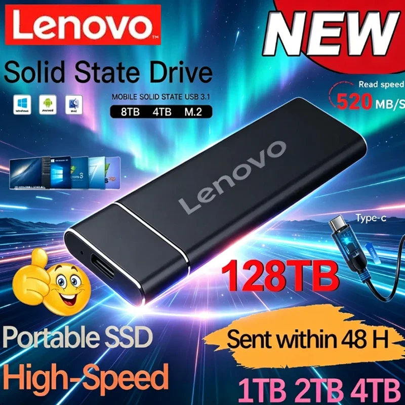 

Внешний жесткий диск Lenovo 2026 года, 2 ТБ SSD, 4 ТБ, 16 ТБ, Type-C USB 3.0, высокоскоростной, 8 ТБ, для ноутбуков