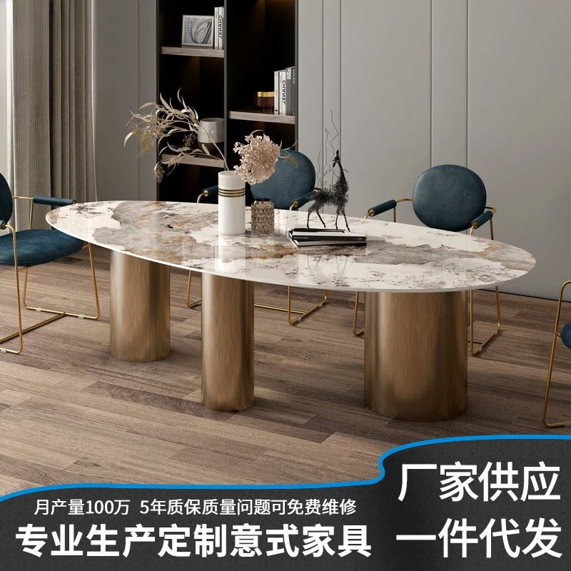Hotel facade rock slab office table, bright marble office table