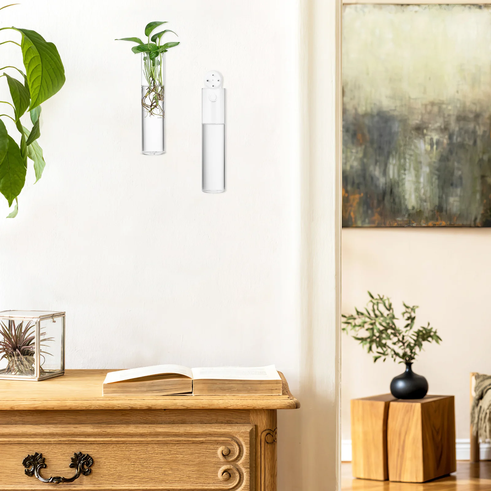 

2Pcs Cylinder Glass Wall Vases Hanging Planters Clear Indoor Wall Mounted Flower Tube Decor Propagation Stations