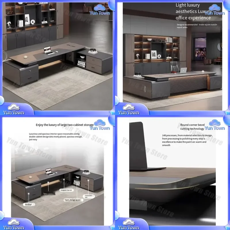 for 2026 Luxury Modern L Shaped Executive Office Desk for Boss Wooden Workstation Table Set Office Furniture Home Office Desk