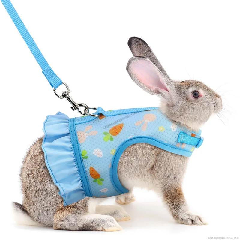 Rabbit Harness with Leash Cute Adjustable Buckle Breathable Mesh Vest Skirt for Bunny Guinea Pig Small Pet Traction Harness Suit