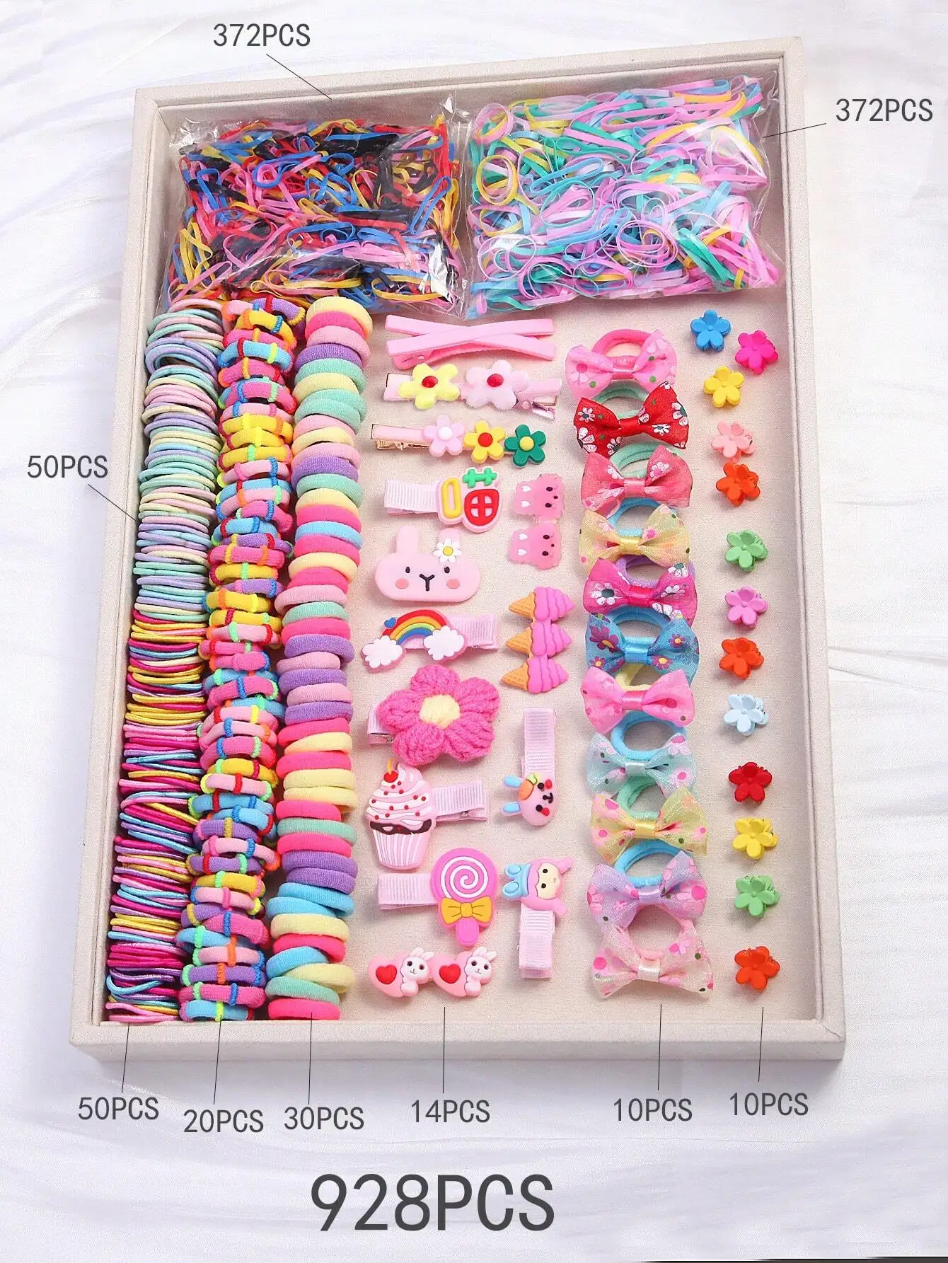 

Набор из 928 розовых резинок и заколок для волос в упаковке из OPP-пакетов