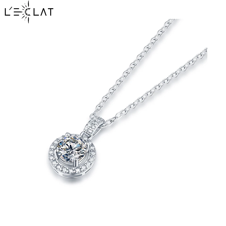 LECLAT 0.5/2/3/5CT Moissanite Necklace for Women Simple Round Oval Chain Pendant For Women Wedding Jewelry S925 sterling silver