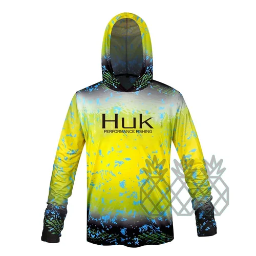 HUK-camisetas de pesca de manga larga con capucha, ropa de pesca con protección solar, Tops de rendimiento ligero, antimosquitos, UPF 50 +