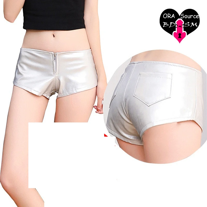 Woman Low Waist Sexy Mini Leggings Short PU Minipants Panties Casual Fake Zippers Fly Zipper Bar Clubwear Fashion Bottoms