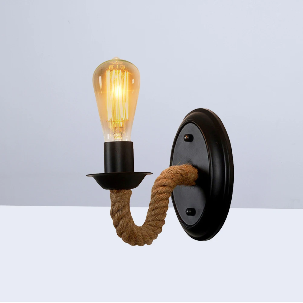 

Retro Rope Wall Lamp 220V Iron Art Chassis Bedside Light Durable Decorative Lighting For Bedroom Aisle Club Restaurant E27 Base