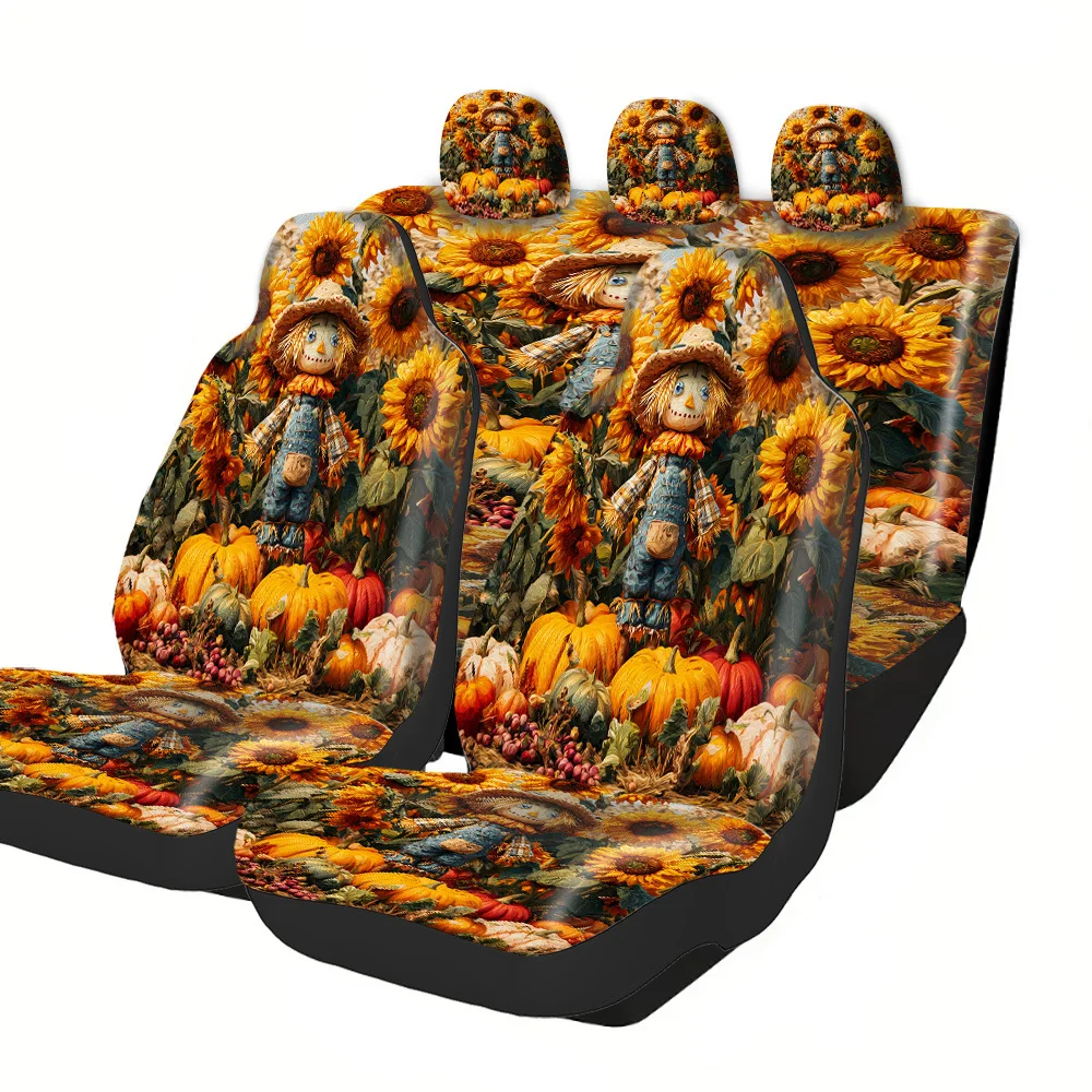 2-5 Seat Set Car Seat Covers, Black War Horse Print, Polyester Fabric, Easy Install & Washable, Universal Fit, Non-Slip, Absorbe