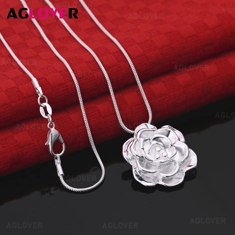 

AGLOVER 925 Sterling Silver Flower Pendant Necklace Exquisite And Cute Woman Wedding Engagement Party Jewelry