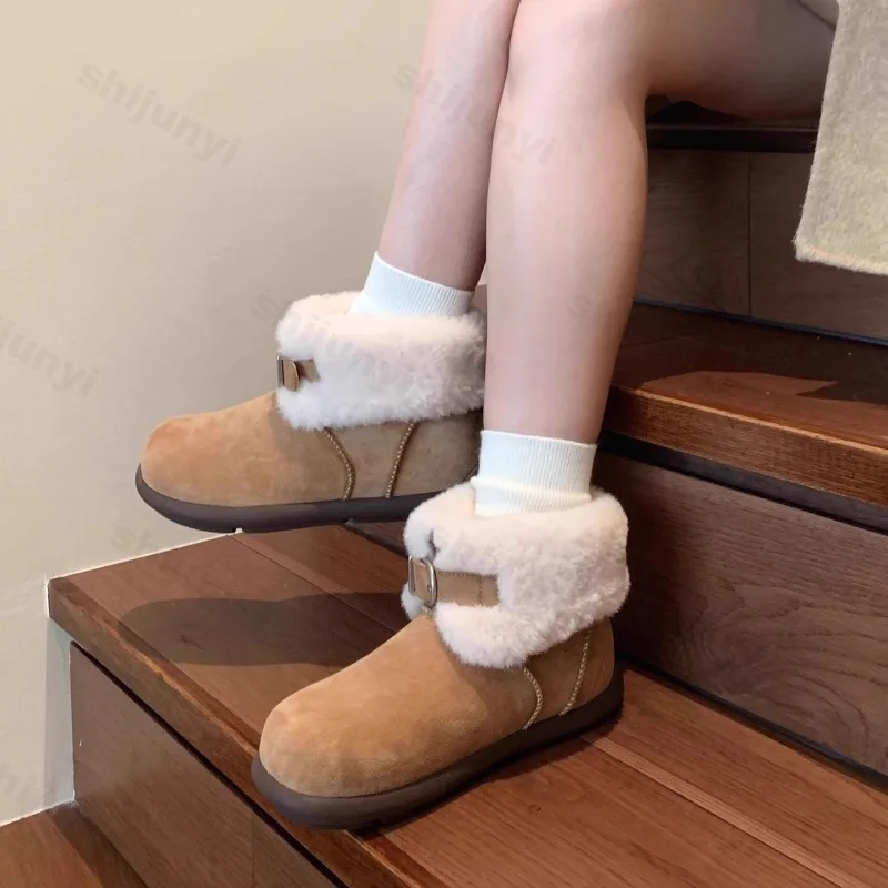 أزياء المرأة أحذية بوت قصيرة الشتاء مشبك حزام أفخم رشاقته عدم الانزلاق أحذية قطنية الراحة تود أكثر من حافة منصة أحذية الثلوج #1