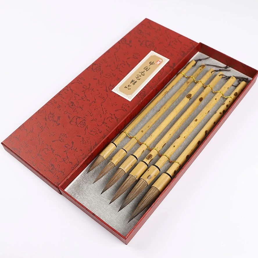 Rat Whisker Hair Calligraphy Brush Xiangfei Bamboo Set of 5, for Orchid Pavilion Preface Copying, Kai Shu Xing Shu Sumi-e Art