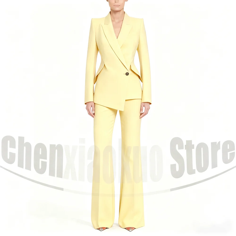 여성 정장 세트 패션 원버튼 솔리드 컬러 블레이저 팬츠 슬림 시크 우아한 프롬 파티 웨딩 의상 투피스