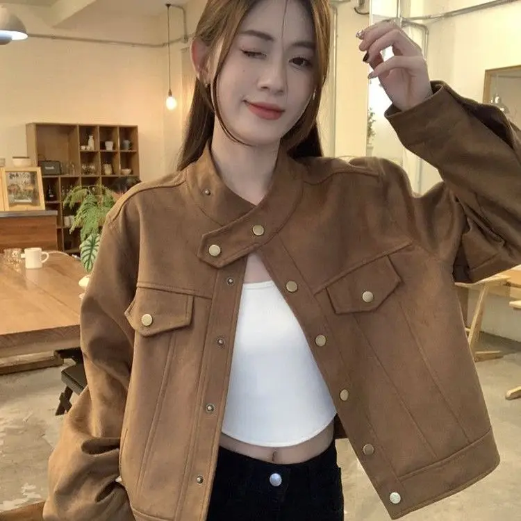 여성용 아우터 통근 스타일 루즈핏 여성용 아웃도어 가을 겨울 레더 스탠드칼라 아우터 코트 외투 자켓 아우터