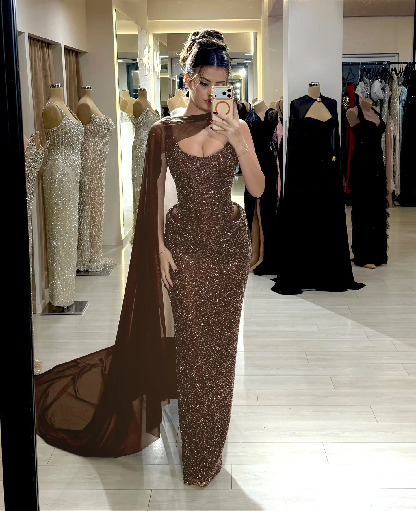 

Women's Sexy V Neck Sleeveless Diamond Cut out Coffee Dress for Party Bar Nightclub Stage Performance New 2026 Arrival