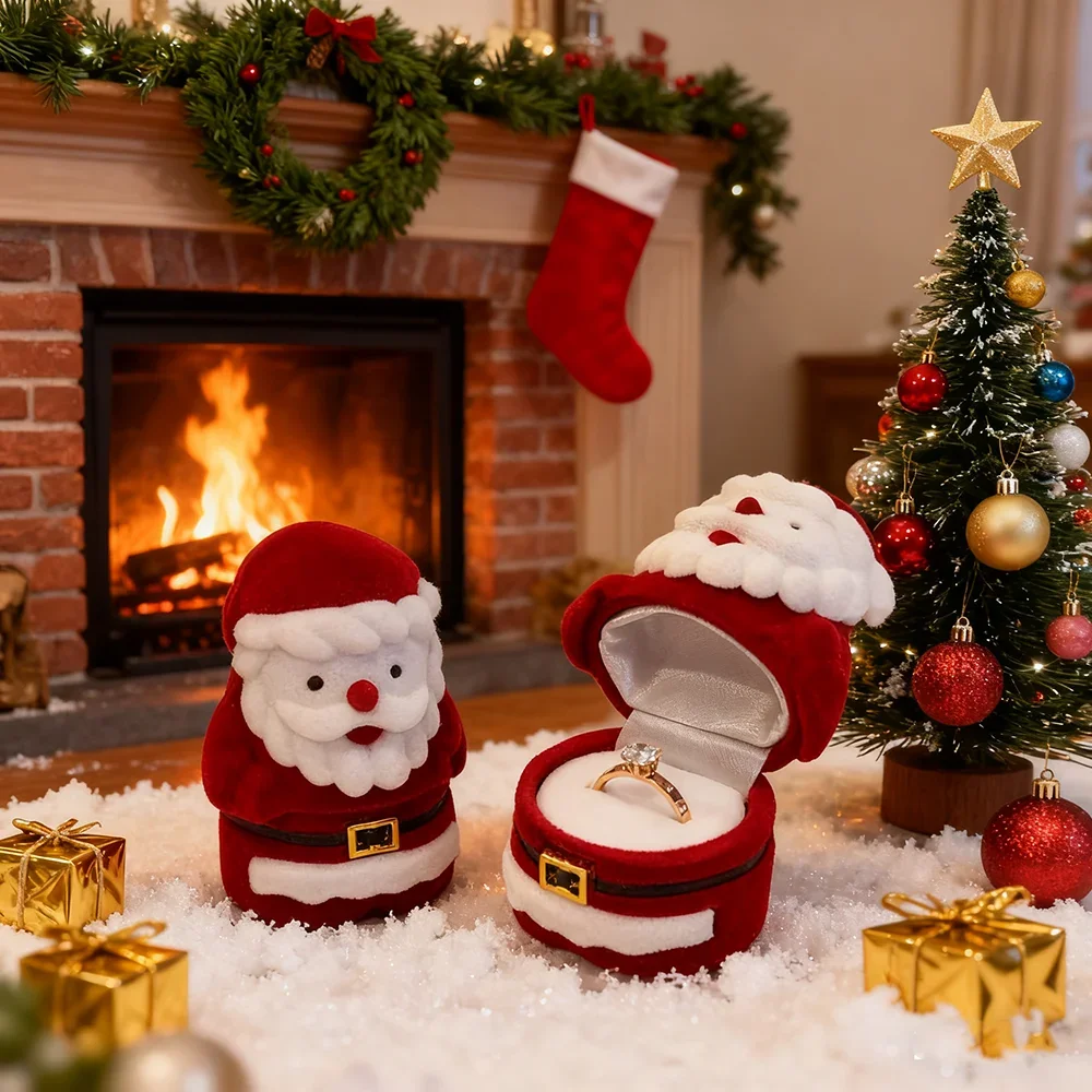 

XmasСкринька для хранения ювелирных изделий Коробка для колец Подарочная флокированная рождественская шкатулка для ювелирных изделий Держатель ювелирных изделий Рождество