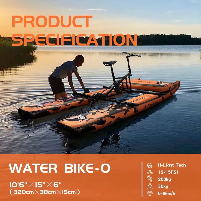 SPATIUM Inflatable Water Bike for Lake Pontoon Pedal Drive Boat SUP Water Sports Flame Yellow Pontoon