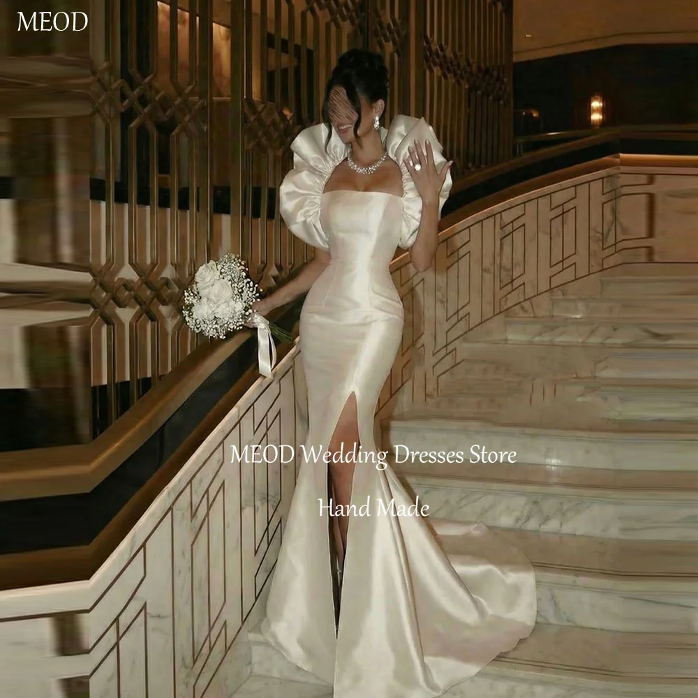 

MEOD Formal Satin Women's Wedding Dresses Sleeveless Halter High Slit Vestidos De Novia Mermaid Floor Length Gowns Customized