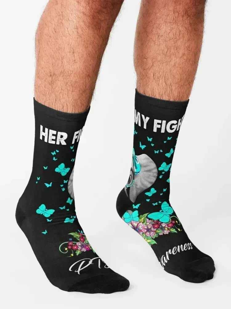 Elephant Her Fight Is My Fight PTSD Awareness TShirt84 Socks golf new year hiphop custom sports Ladies Socks Men's
