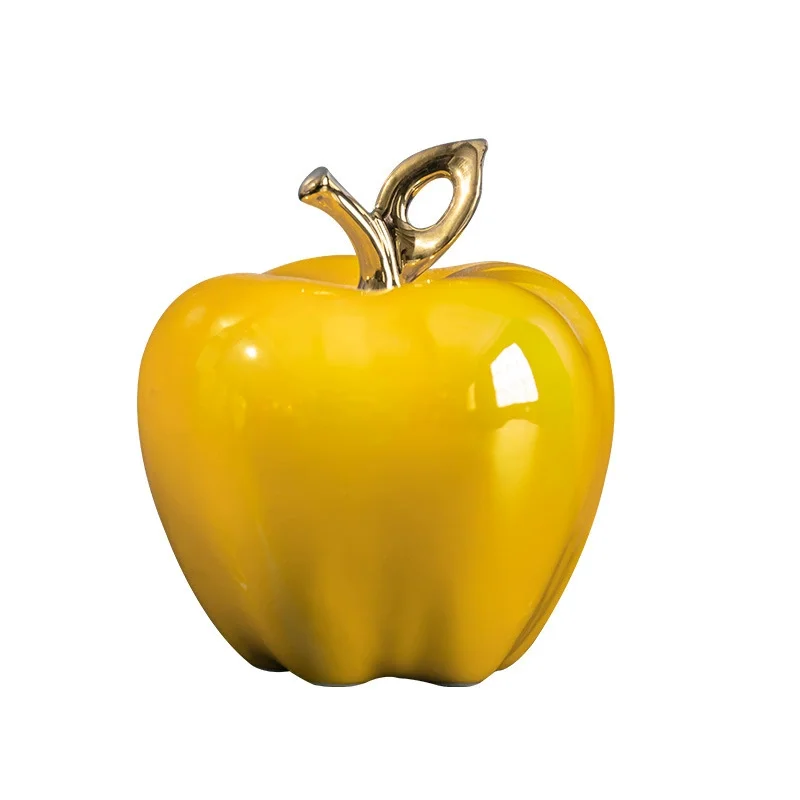 Shining Ceramic Apple Artworks Golden-plated Fruits Statue Desk Decoration Ornaments Crafts Apple Sculpture Room Aesthetic Decor