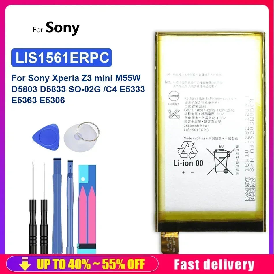 Mobile Phone Batteries  For Sony Xperia Z3 mini Compact Z3c M55W z3mini D5803 D5833 SO-02G /C4 E5333 E5363 E5306 2600mAh Battery