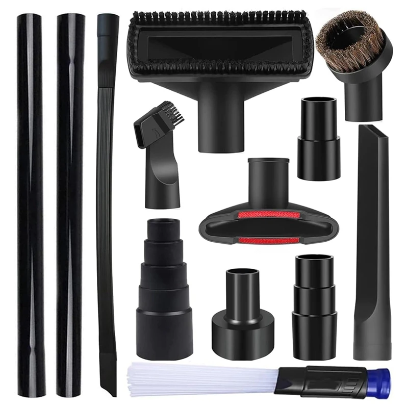 

13PCS Universal Vacuum Attachment Kit Wet Dry Plastic Vacuum Hose Adapter 1-1/4Inch Vacuum Cleaners With Hair Brush Easy Install