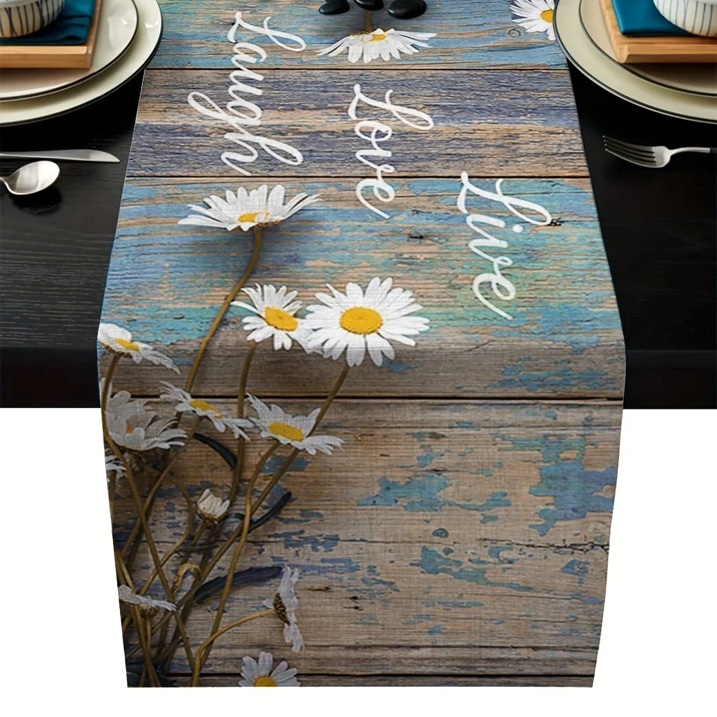 

Daisy Live Love Laugh linen Table Runners farmhouse retro style Holiday wedding Family party decor kitchen dining table decor