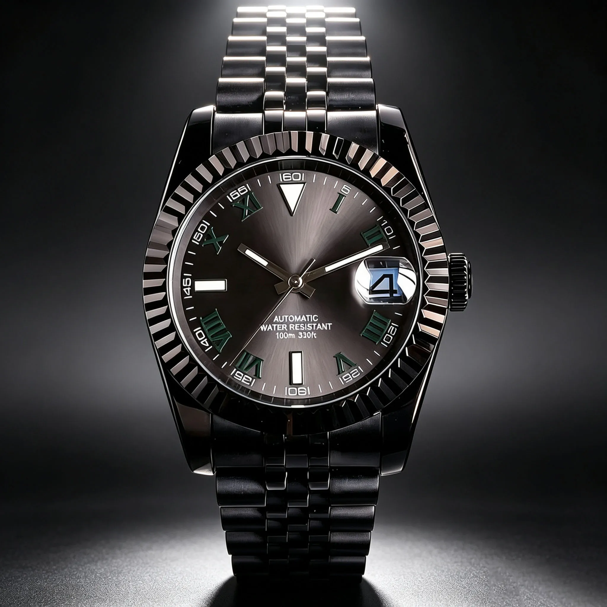 36mm/39mm Black PVD Mechanical Men's Watch Sapphire Glass Japan NH35A Grey/Black Roman Numerals Dial 100m waterproof Tandorio