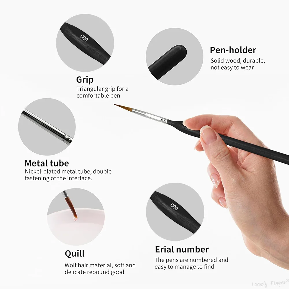 مجموعة فرش طلاء تفاصيل مكونة من 11 قطعة، مجموعة طلاء مصغرة للأكريليك والنماذج والألوان المائية والغواش، فرشاة طلاء شعر نايلون #3