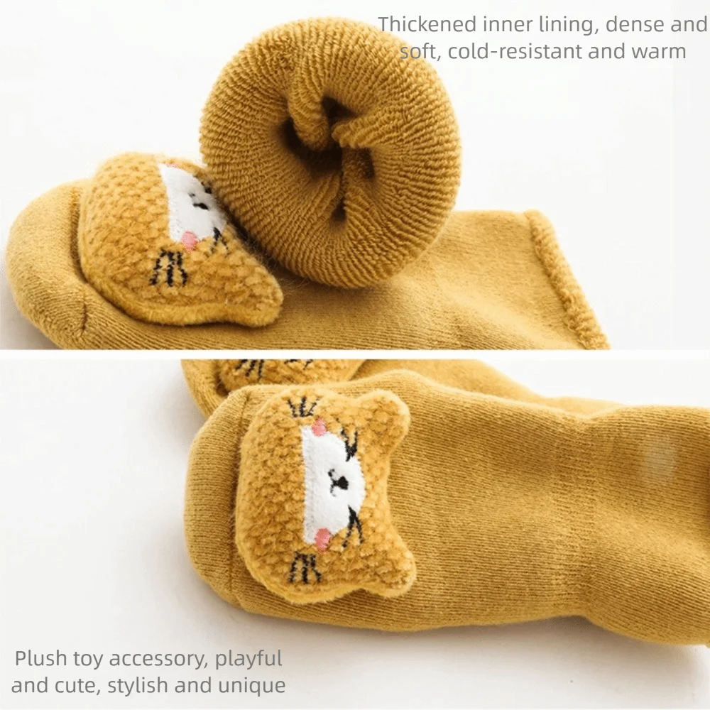Warm Plus Fleece Socks 3D Fleece Lining Walking Socks Cute Cartoon Anti-Slip Newborn Socks Boys Girls