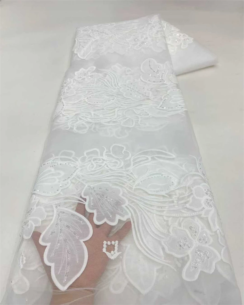 

Высококачественная французская кружевная ткань для жениха 2025, 3D цветок, блестки, вышивка бисером, тюль для ухода за праздничным платьем