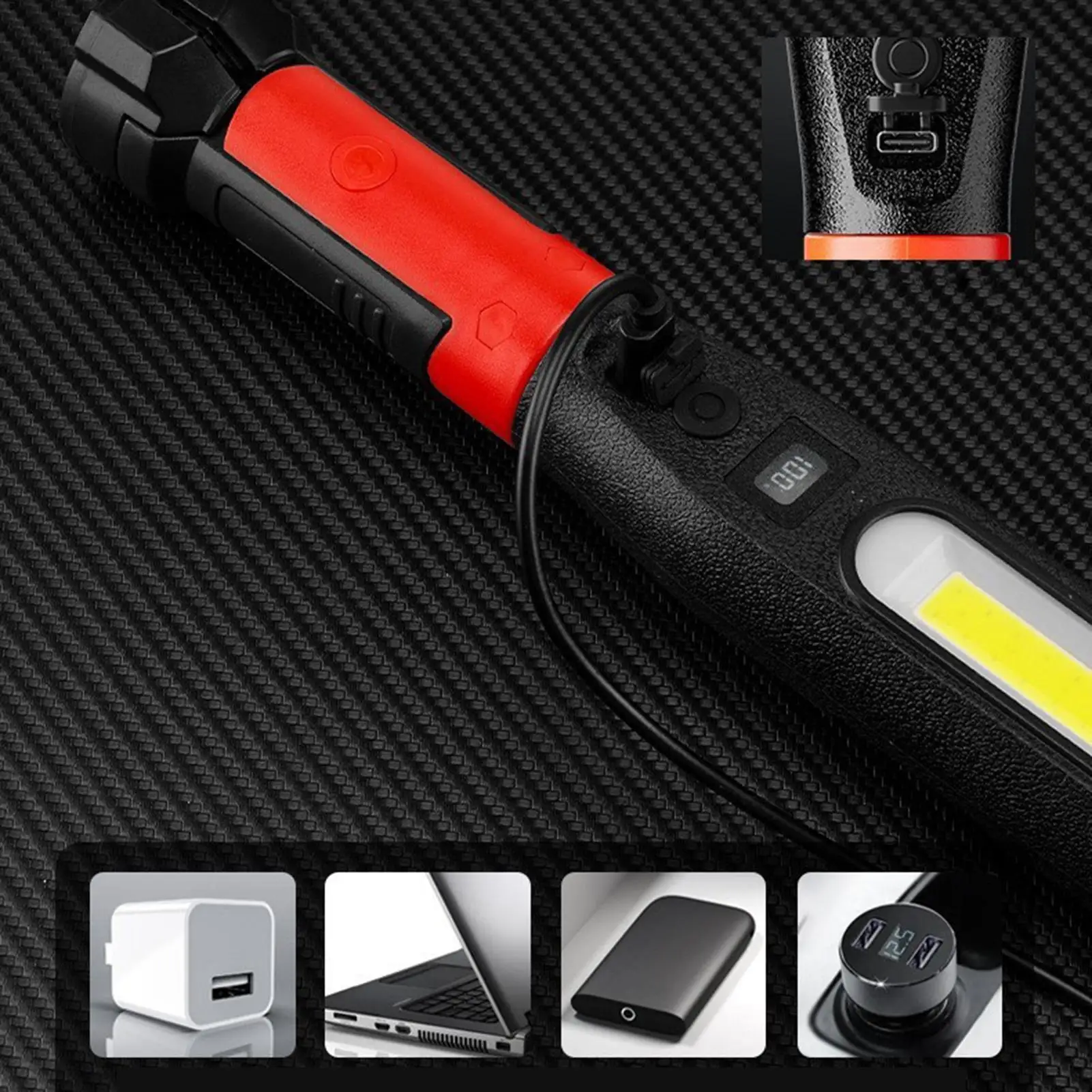 Rechargeable Magnetic Work Light Magnetic 360-Degree Rotating Digital Display Automotive Work Light for Mechanic Engine Chassis