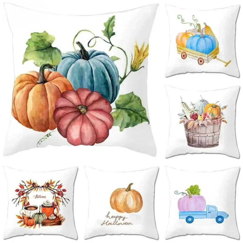 Home Decor Thanksgiving Cushion Cover Farmhouse Sofa Cushion Cover Pumpkin Maple Leaf Print Pillowcase funda de almohada