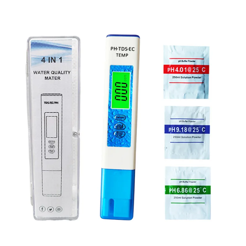 4 in 1 TDS PH Meter Digital Water Tester 0.01ph High Accuracy PH Meter 0-9990ppm Temperature TEMP PPM Tester