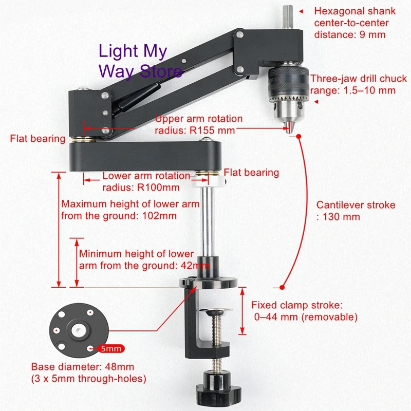 Lightweight Cantilever Drill  Tapping Cantilever Bracket  Aluminum Alloy CNC DIY Horizontal and Vertical Tapping Tool