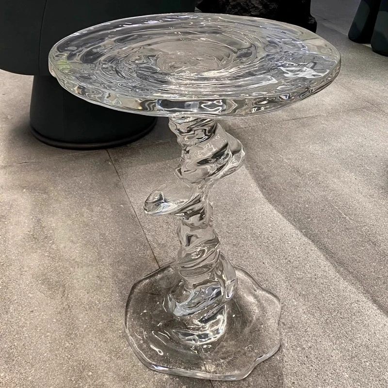 

Transparent resin round coffee table crystal edge table