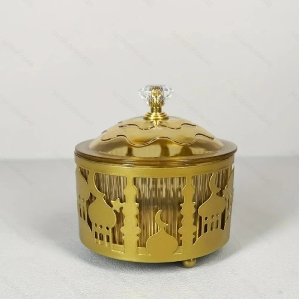 

New Metal Material Snacks Tray Decorative Design Festival Style Dried Fruit Box Party Use With Lid Storage Box Islamic Festival