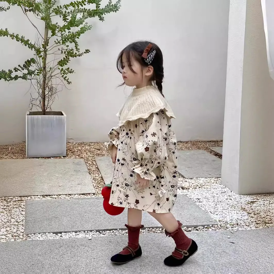 Baby Girl Spring and Autumn New Style 2025 Temperament Fashion and Loose Flower Picture Beautiful Kids Dress