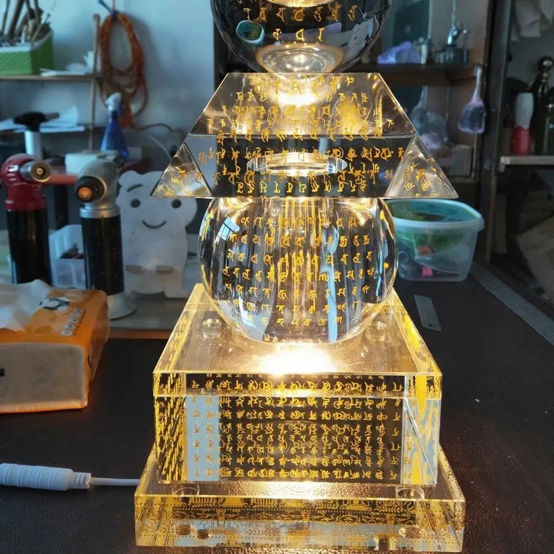 Customized Special Event-Crystal and glass Feng Shui tower, relic tower, Buddha statue, candle holder, incense burner, glass cra