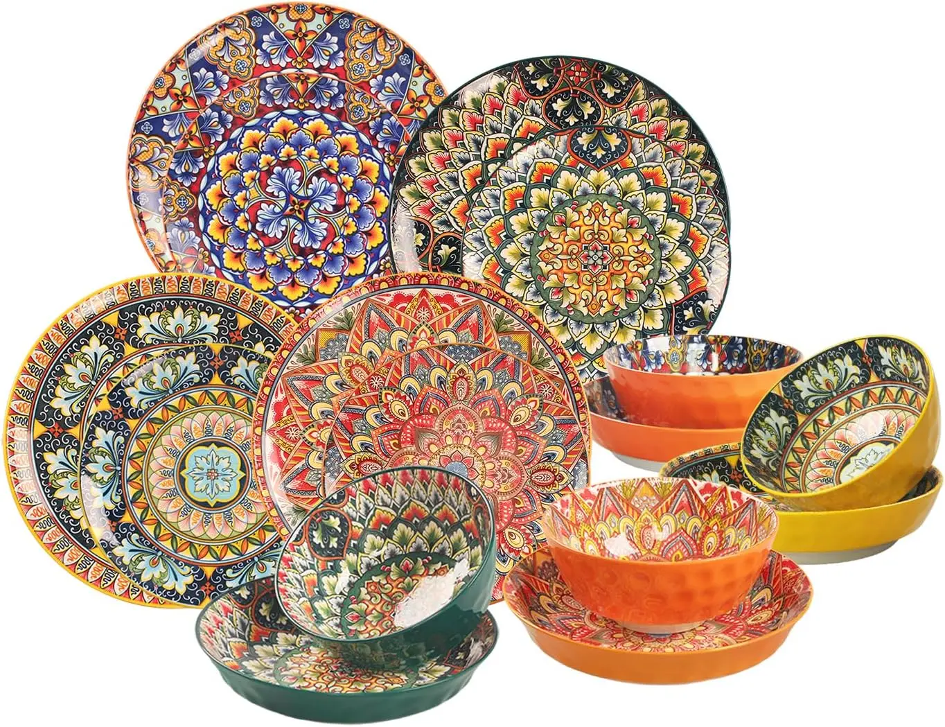 

Mandala Dinnerware Sets (16 PCS) Serves for 4, Porcelain Dishes Set, Microwave and Dishwasher Safe, Scratch Resistant, Bohemian