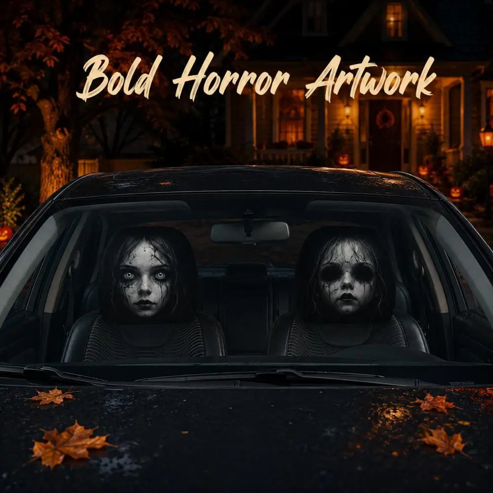 2Pcs Halloween Cracked Doll Ghost Car Headrest Covers 2 Different Designs 2D Printed Elastic Headrest Protector Interior Decor