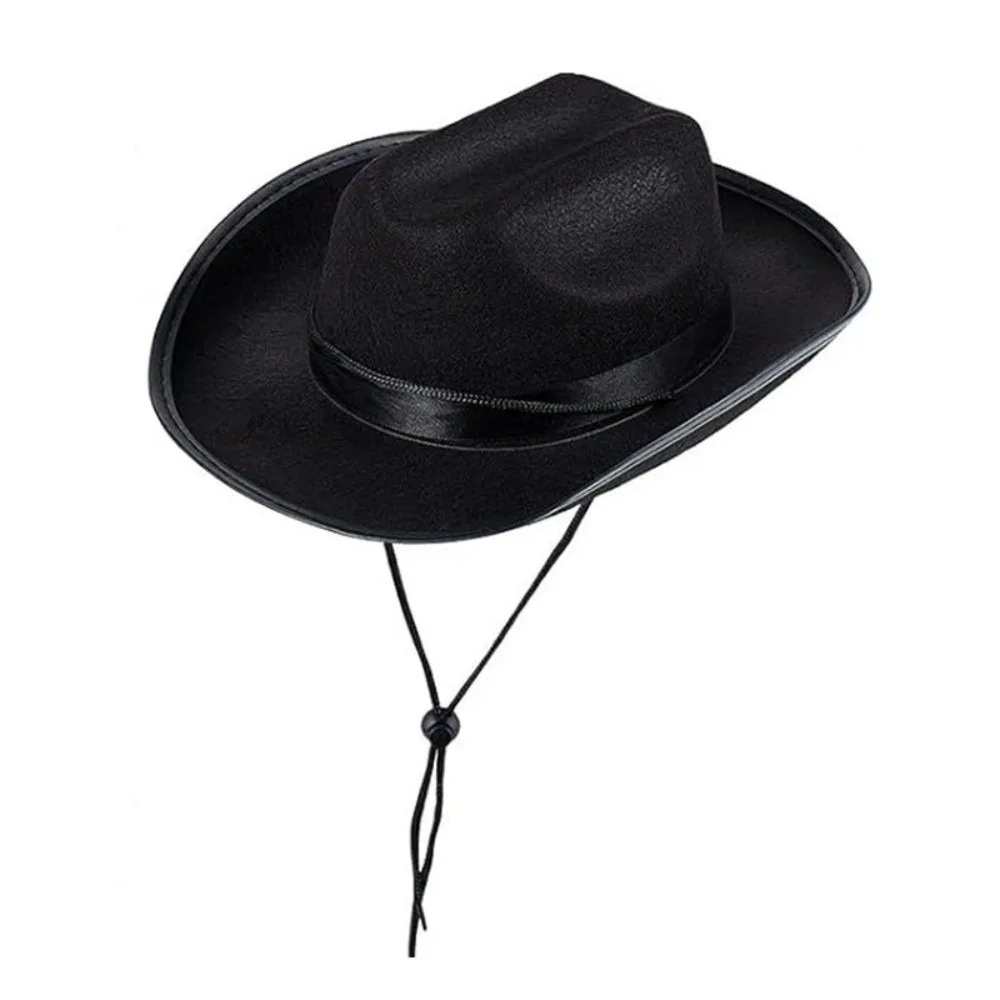 Classic Solid Color Cowboy Hat Wide Brim Felt Western Cowboy Hat with Adjustable Chin Strap Punk Jazz Hat Toddler