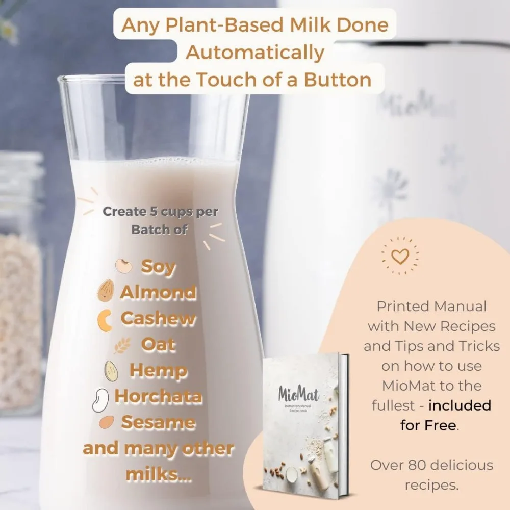 8in1 Plant-based Milk Maker | Soy Milk, Almond milk, Nut, Oat Milk, Cashew Milk | + Soups, Porridges and Smoothies