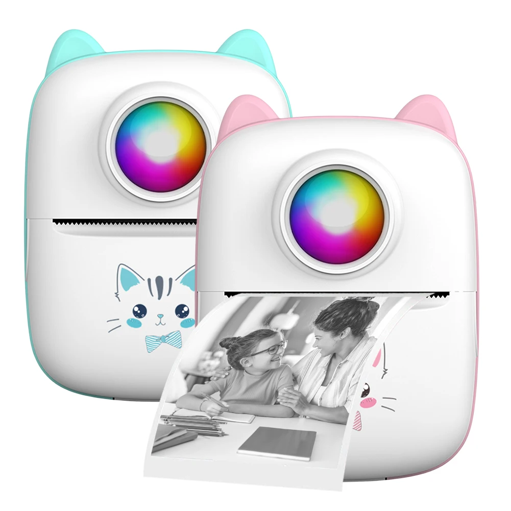 Портативный мини-термопринтер, беспроводной BT, 200 точек на дюйм, принтер для клейких этикеток без чернил с USB-кабелем, печать с неправильным вопросом