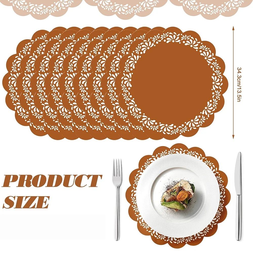 50/100/150pcs brown paper disposable placemats are suitable for family dinners, birthdays and wedding party decorations view 2
