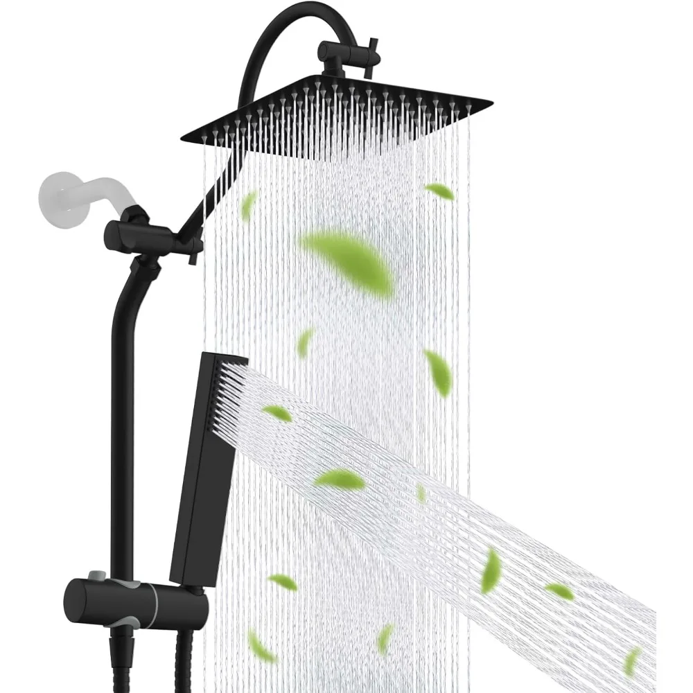 Hibbent جميع المعادن ارتفاع ضغط 10 ''رأس دش الأمطار، مجموعة رأس الدش مع رذاذ محمول 4 أوضاع، تمديد 12 بوصة قابل للتعديل