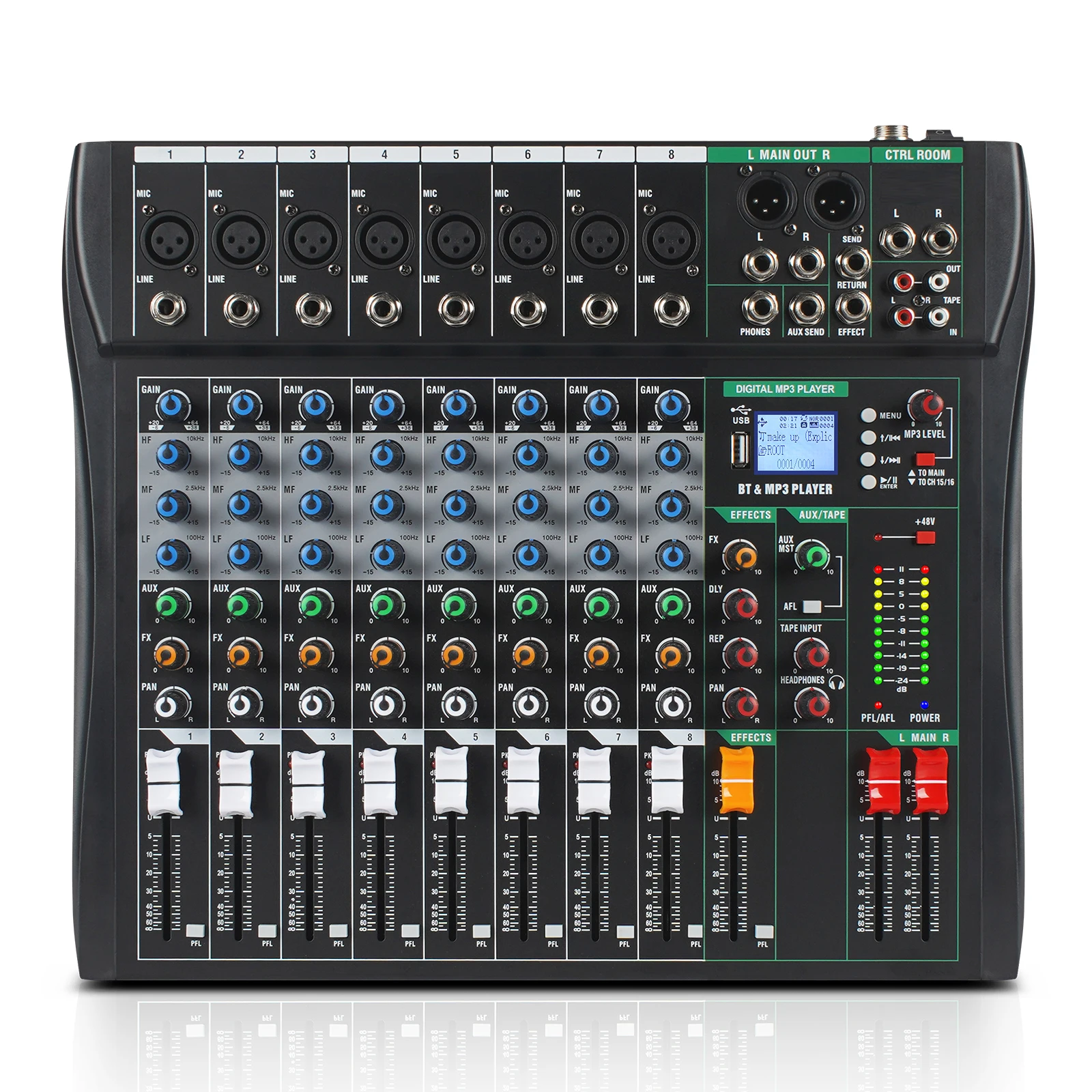 

New Deign Professional Audio Mixer Sound Board Console 8 Channel USB Computer MP3 Input 48V Phantom Power Stereo For DJ Studio