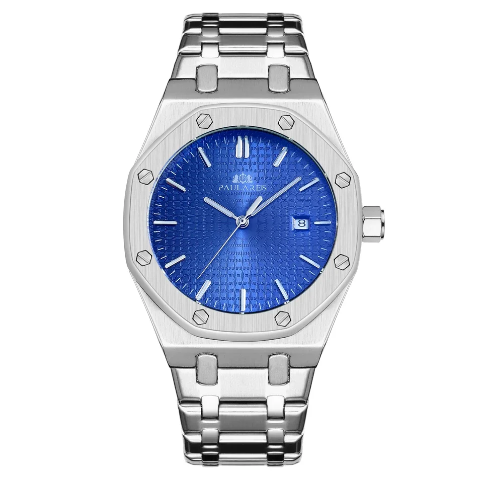 Montre existent pour Homme, Bracelet Mécanique en Acier Inoxydable, Simple, Business, Bleu, Rose, Or, Jaune, Date