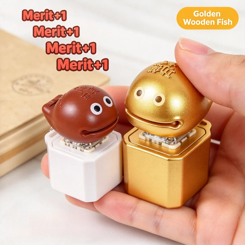 @-Funny Sound Key Cap Ornament Press Button Decompression Keycap Click Glowing Wooden Fish Car Hanging Ornament Gift 키캡 목탁 키캡