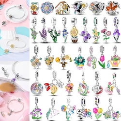 2026 Yellow Sunflowers Heart Rose Flower Charm 925 Sterling Silver for Women Fit Original Bracelets DIY Jewelry Anniversary Gift