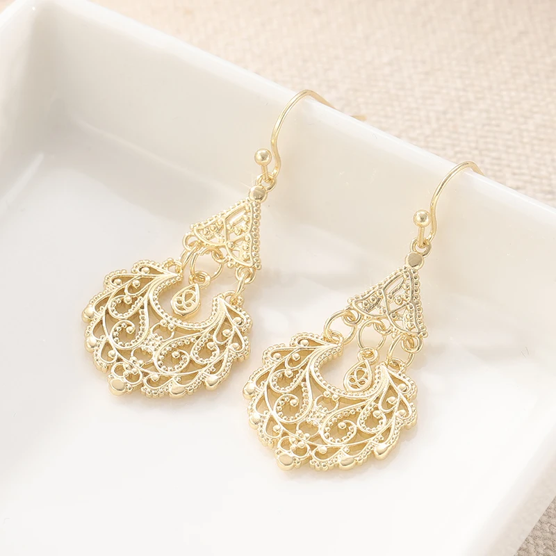 Golden Chandelier Earrings – Vintage-Inspired Statement Dangle Earrings, Artisan Handcrafted Jewelry