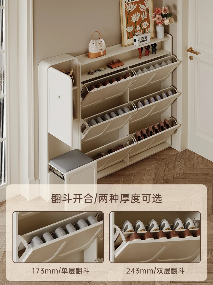 دلو رفيع للغاية على الطراز الفرنسي الكريمي من الخشب الصلب جديد 2025 باب مدخل منزلي مقعد تغيير الأحذية الداخلي والخارجي